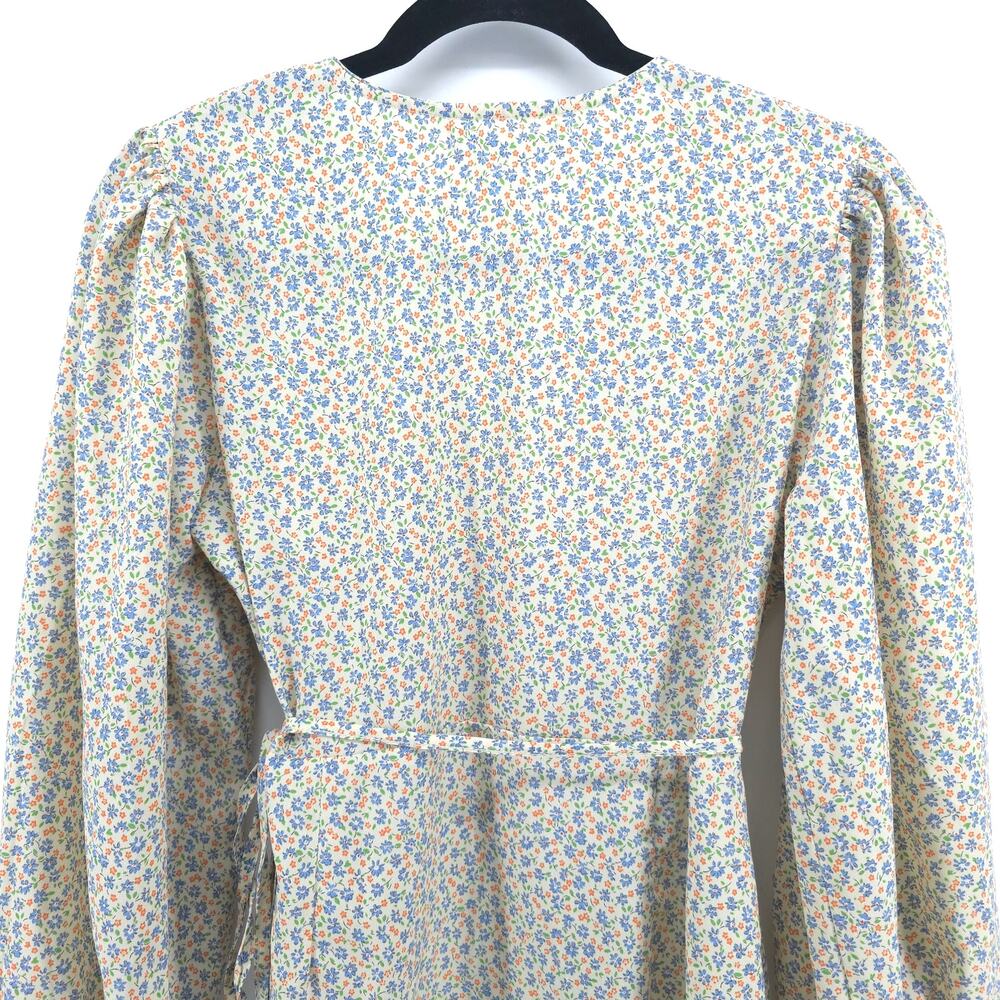 Glamorous ASOS Cream V Neck Tea Micro Floral Print Wrap-Tie Waist Mini Dress 4 - Picture 12 of 13